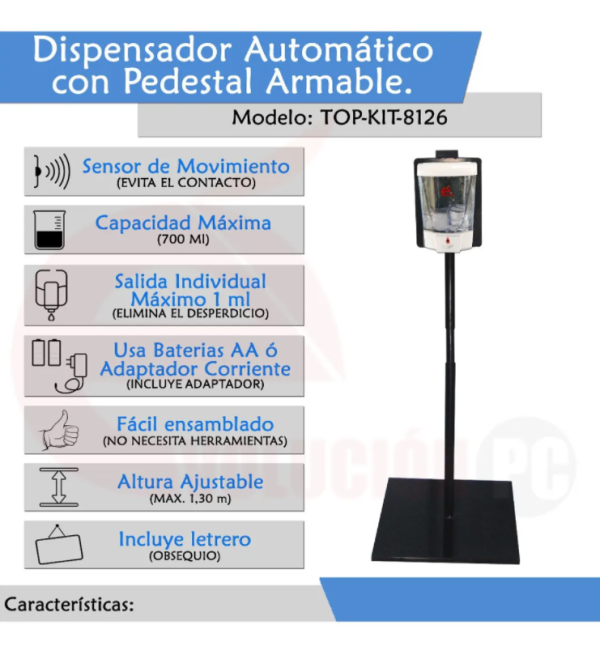 Pedestal Con Despachador Dispensador De Gel Automático V3 - Image 2