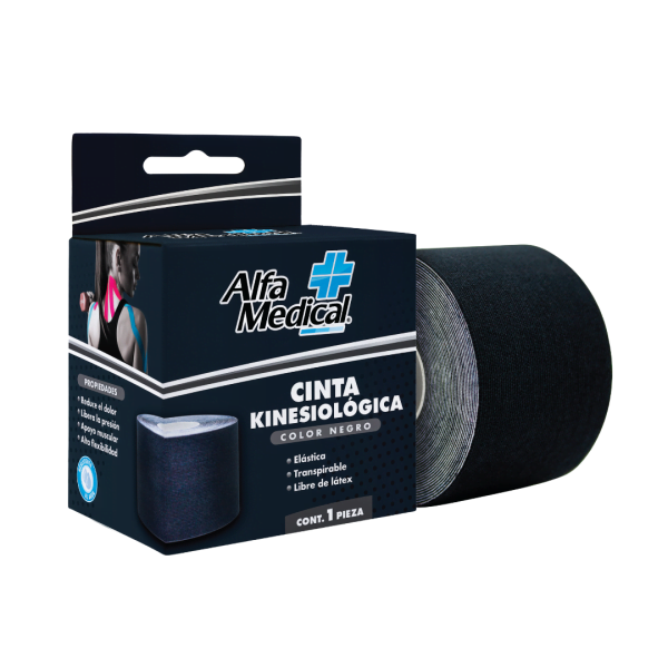 Alfa Medical | Cinta Kinesiologica / Negra 5 Cm X 5 M / 12 Pz