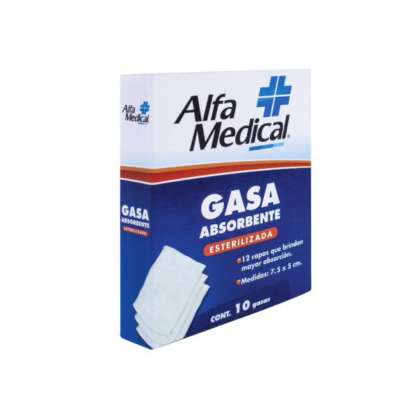 Alfa Medical | Gasa Absorbente Esterilizada 7.5 X 5 Cm (12 Capas) / 10 Pz