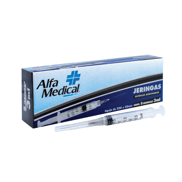 Alfa Medical | Jeringas Esteriles Desechables 3 Ml Negra (22G X 32Mm) / 5 Pz