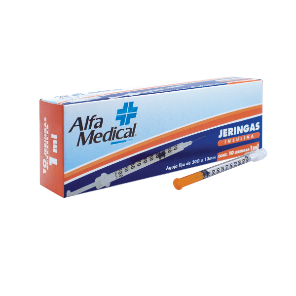 Alfa Medical | Jeringas Esteriles Desechables Insulina 1 Ml (30G X 13 Mm) / 10 Pz