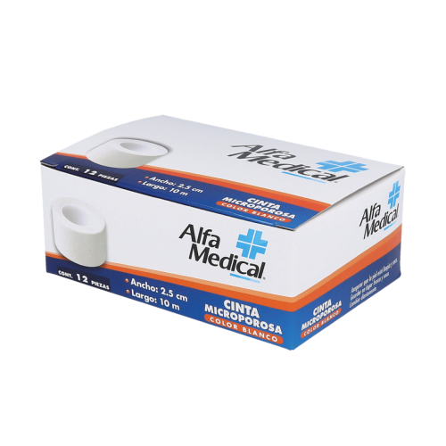 ALFA MEDICAL | CINTA MICROPOROSA / BLANCA 2.5 CM X 10 M / 12 PZ