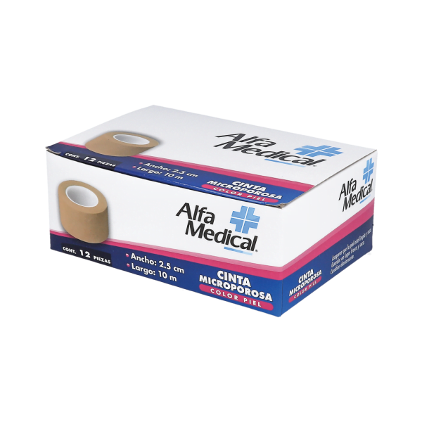 Alfa Medical | Cinta Microporosa / Piel 2.5 Cm X 10 M / 12 Pz