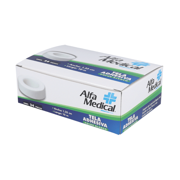 Alfa Medical | Tela Adhesiva / Blanca 1.25 Cm X 10 M / 24 Pz