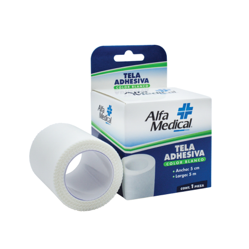 ALFA MEDICAL | TELA ADHESIVA / BLANCA 5 CM X 5 M / 12 PZ