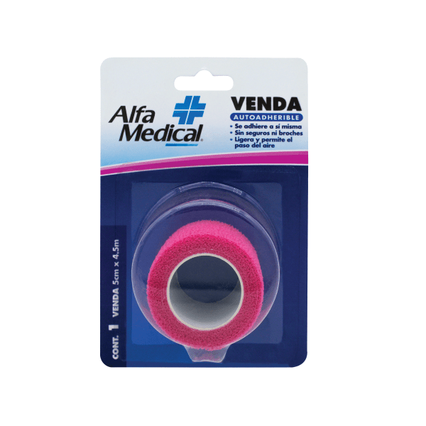 Alfa Medical | Venda Autoadherible 5 Cm X 4.5 Mt / Rosa / Blister / 24 Pz