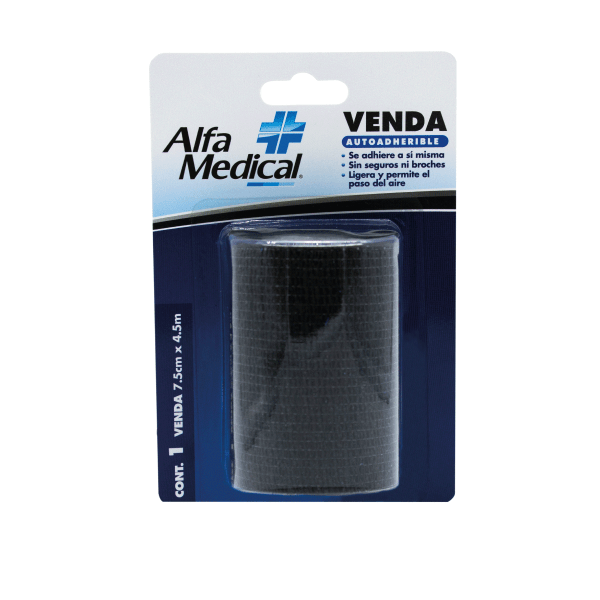 Alfa Medical | Venda Autoadherible 7.5 Cm X 4.5 Mt / Negra / Blister / 24 Pz