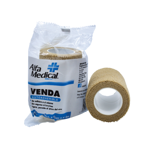 ALFA MEDICAL | VENDA AUTOADHERIBLE 7.5 CM X 4.5 MT / PIEL / BOLSA / 24 PZ