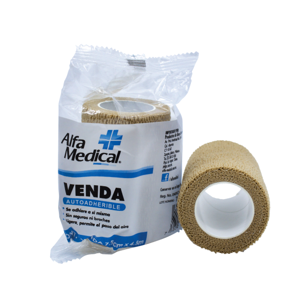 Alfa Medical | Venda Autoadherible 7.5 Cm X 4.5 Mt / Piel / Bolsa / 24 Pz