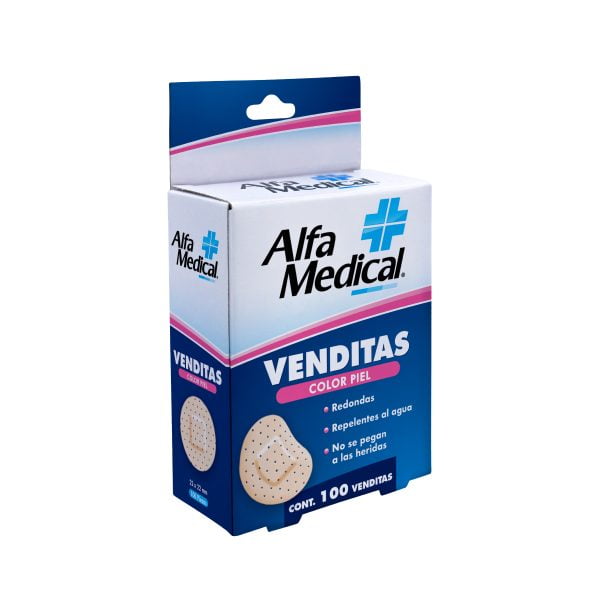 Alfa Medical | Venditas Adhesivas / Redondas / Piel / 100 Pz