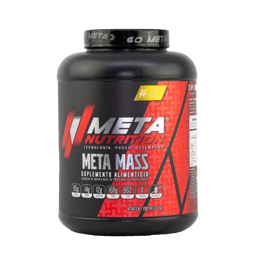 Meta Mass de Meta Nutrition® es la fórmula diseñada especialmente para la ganancia de masa y para quienes necesitan una dieta alta en calorías y proteína