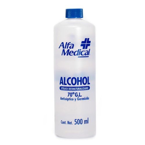 ALFA MEDICAL | ALCOHOL ETILICO DESNATURALIZADO 70º G.L. / 500 ML