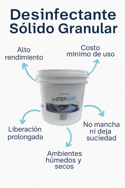 Desinfectante sólido granular StepQuat para calzado, perlas sanitizantes con certificación internacional